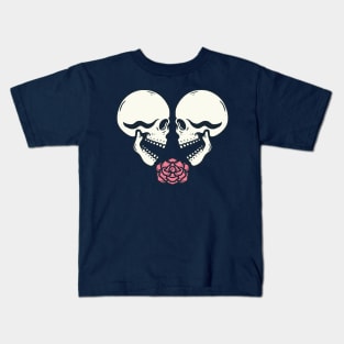 Couple Skull Rose Vintage Illustration Kids T-Shirt